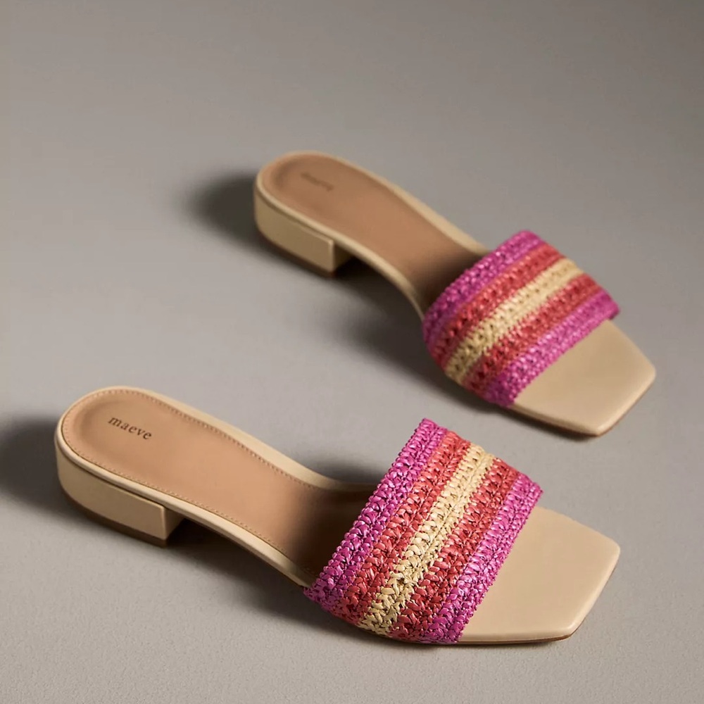 Maeve Pink and Beige Woven Sandals